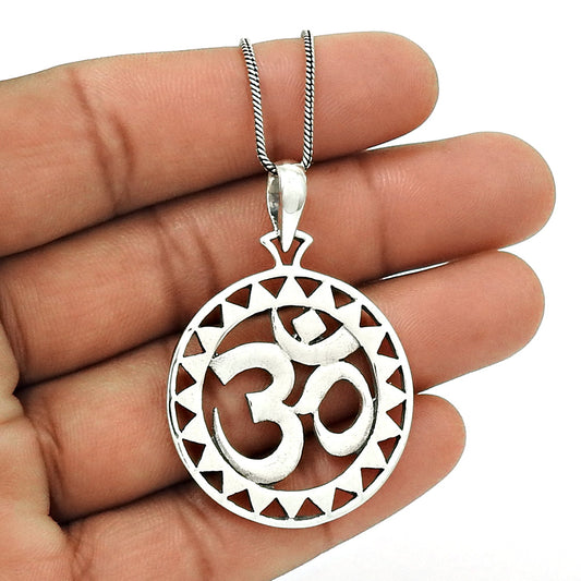 Sterling Silver Om Pendant Indian Religious Jewelry