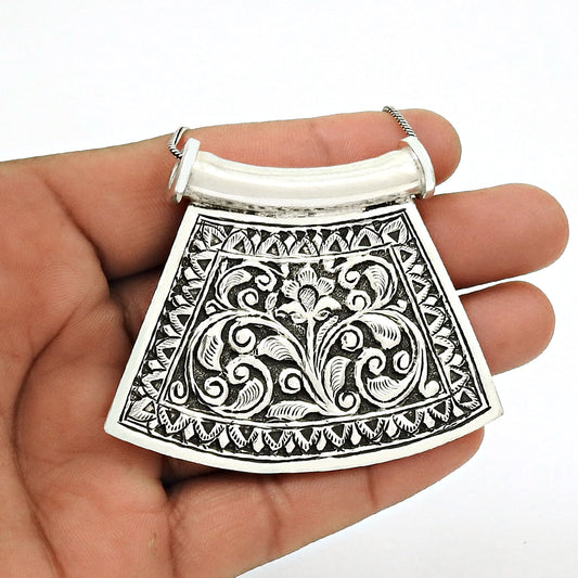Vintage 925 Silver Engraved Artisan Pendant Tribal Jewelry