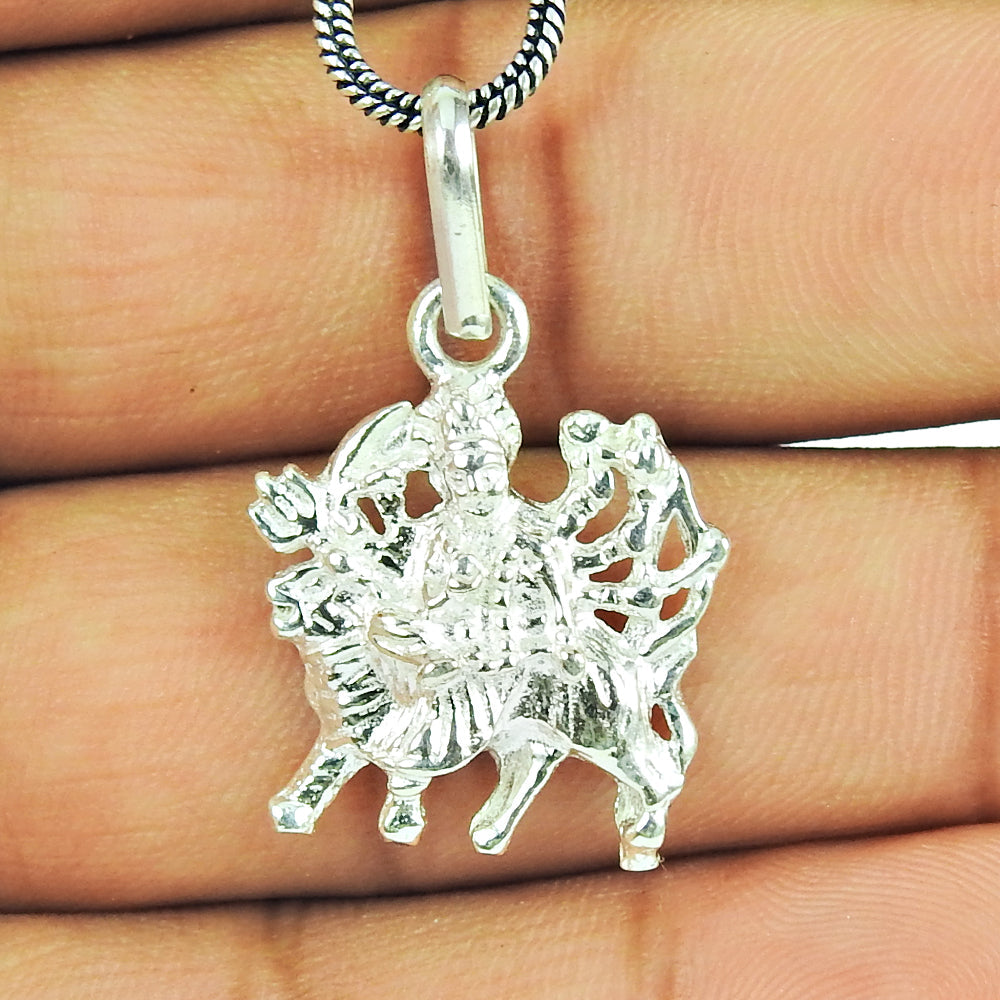 Sterling Silver Goddess Durga Pendant Temple Jewelry