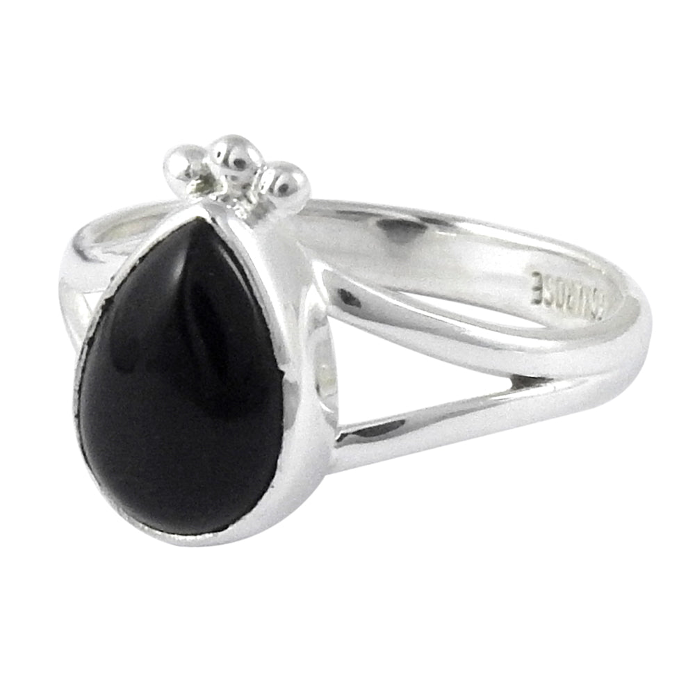 Natural Black Onyx Gemstone Cocktail Boho Ring 925 Silver For Women A32