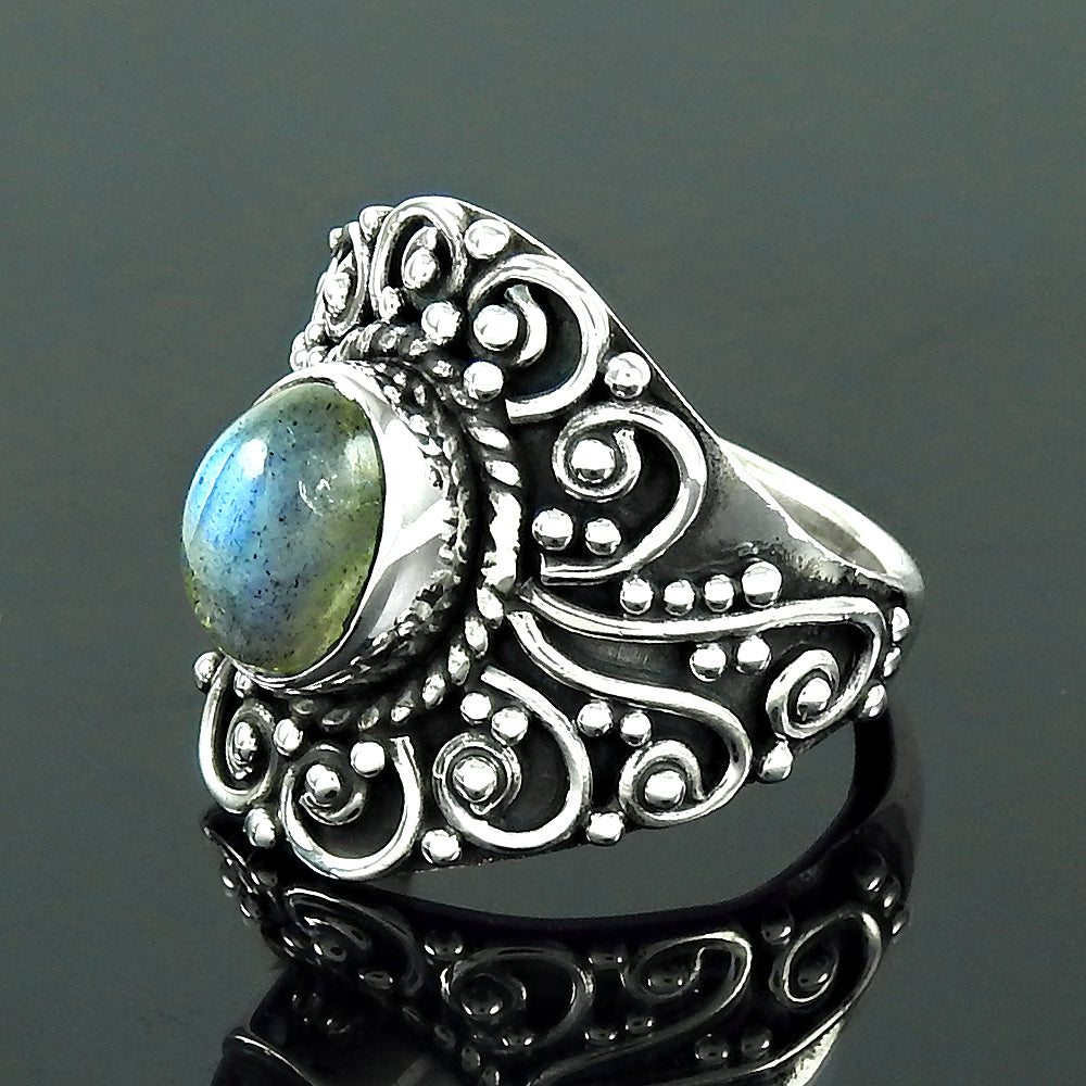 Gift For Woman 925 Silver Natural Labradorite Cocktail Ring G4