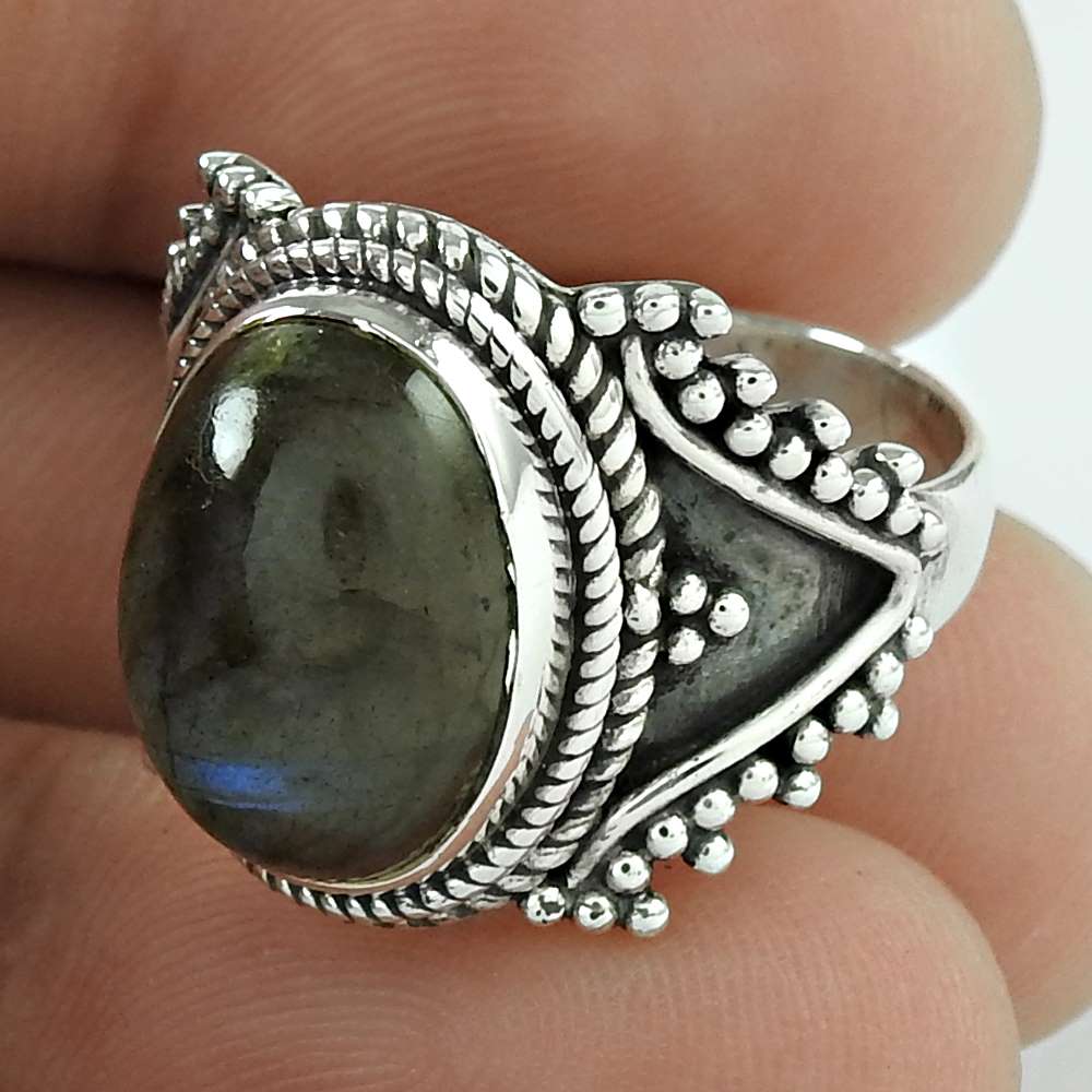Gift For Woman 925 Silver Natural Labradorite Statement Trendy Ring L70