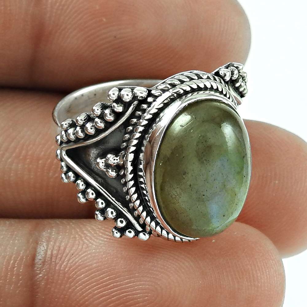 Natural Labradorite Statement Ethnic Ring 925 Silver For Girls M39