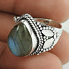 Natural Labradorite 925 Silver Solitaire Bohemian Ring For Women J52