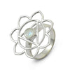 Natural Rainbow Moonstone 925 Sterling Silver Ethnic Flower Cocktail Ring