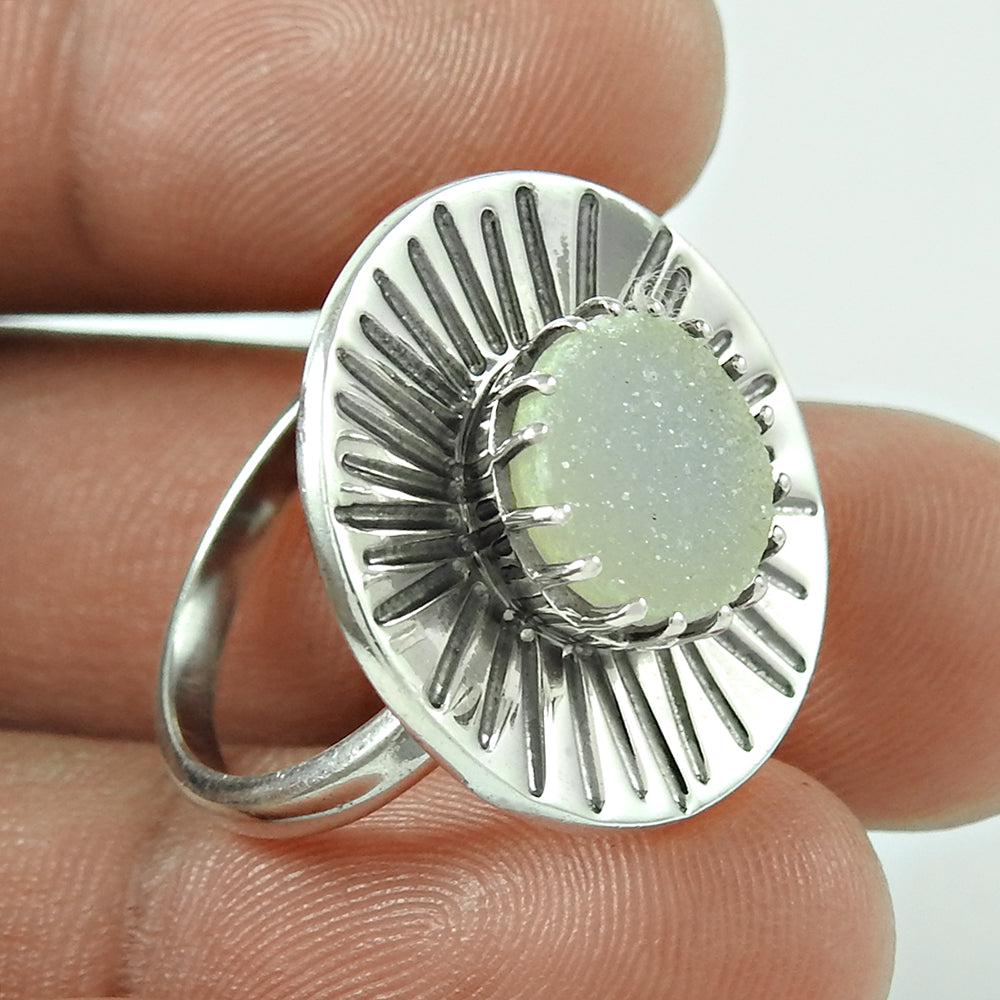 Druzy Gemstone Ring 925 Sterling Silver Stylish Jewelry