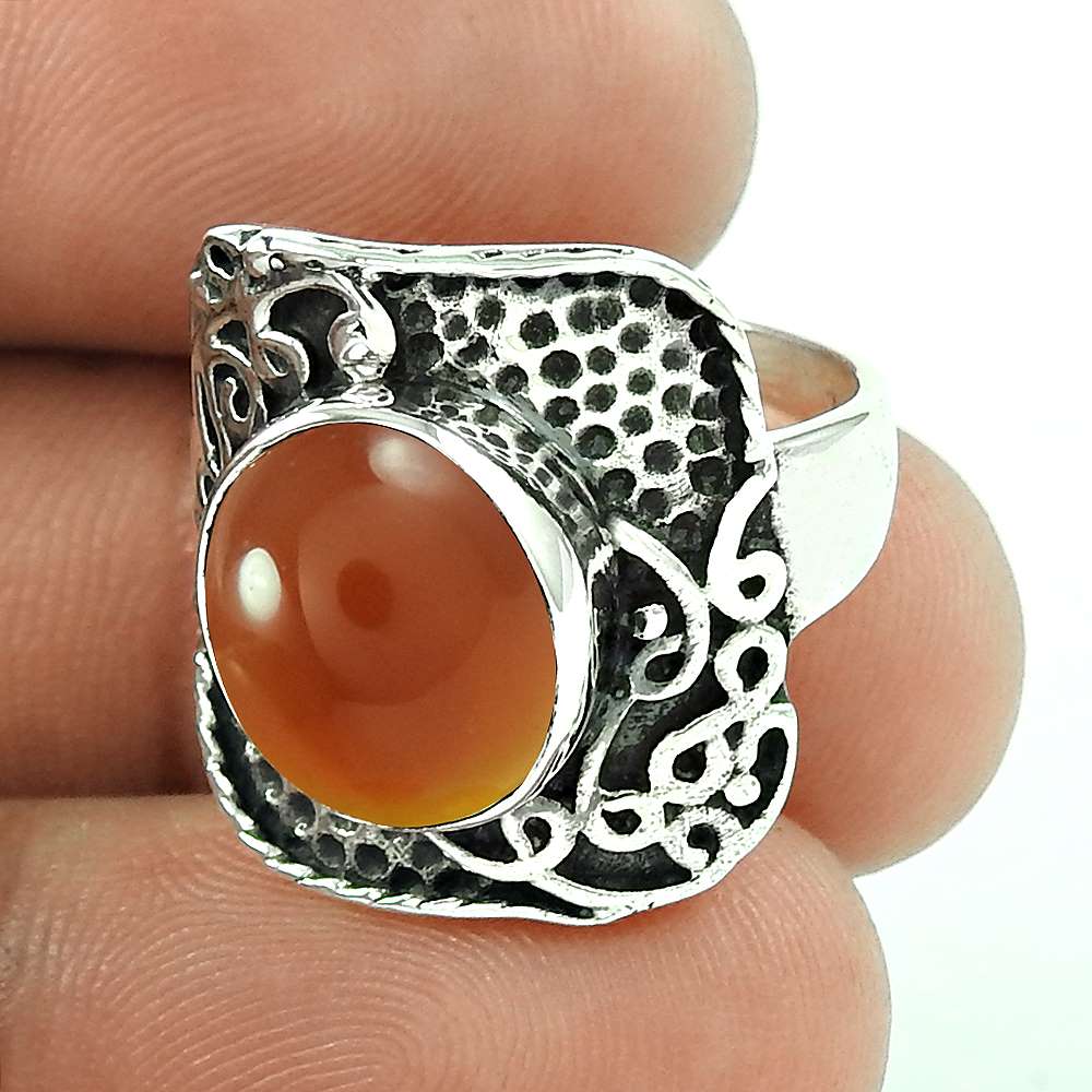 Natural Carnelian Statement Ethnic Ring 925 Silver For Women S68