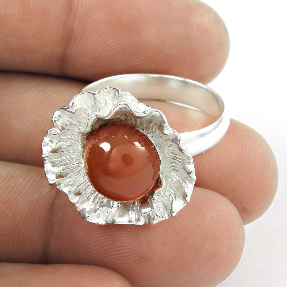 Natural Carnelian Gemstone Statement Boho Ring 925 Silver For Girls G5