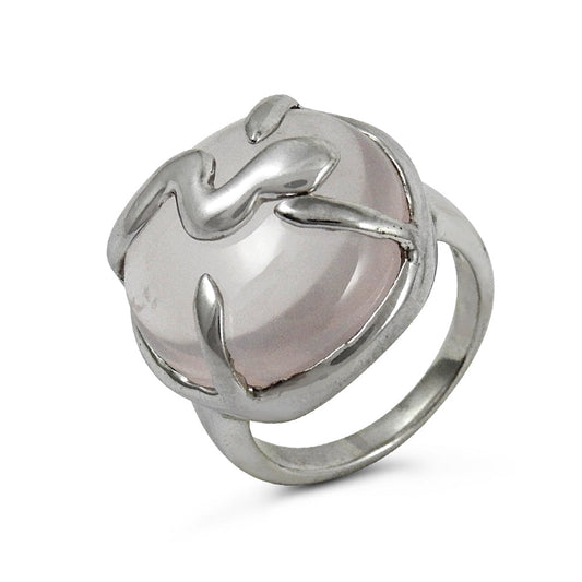 Gift For Woman Natural Rose Quartz Cocktail Boho Ring 925 Silver I5