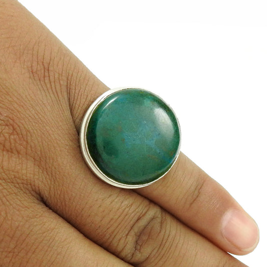 Round Shape Natural Turquoise Gemstone 925 Silver Ring