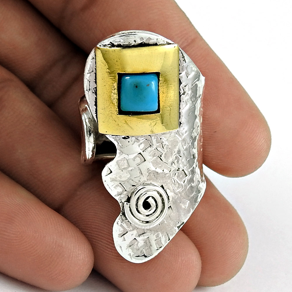 Natural Turquoise Gemstone 925 Silver Ethnic Ring