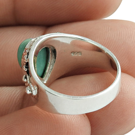 Gift For Her Natural Turquoise Statement Ring 925 Sterling Silver I42