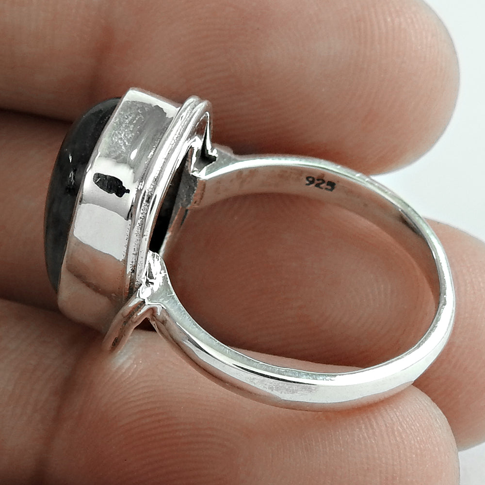Natural Labradorite Gemstone Solitaire Bohemian Ring 925 Silver S72