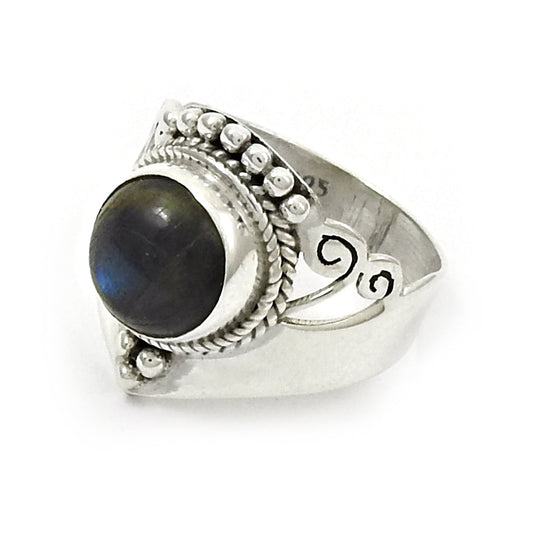 Natural Labradorite 925 Silver Anniversary Bezel Band Trendy Sister Ring Jewelry