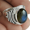 Natural Labradorite Gemstone 925 Silver Solitaire Boho Ring For Girls P8