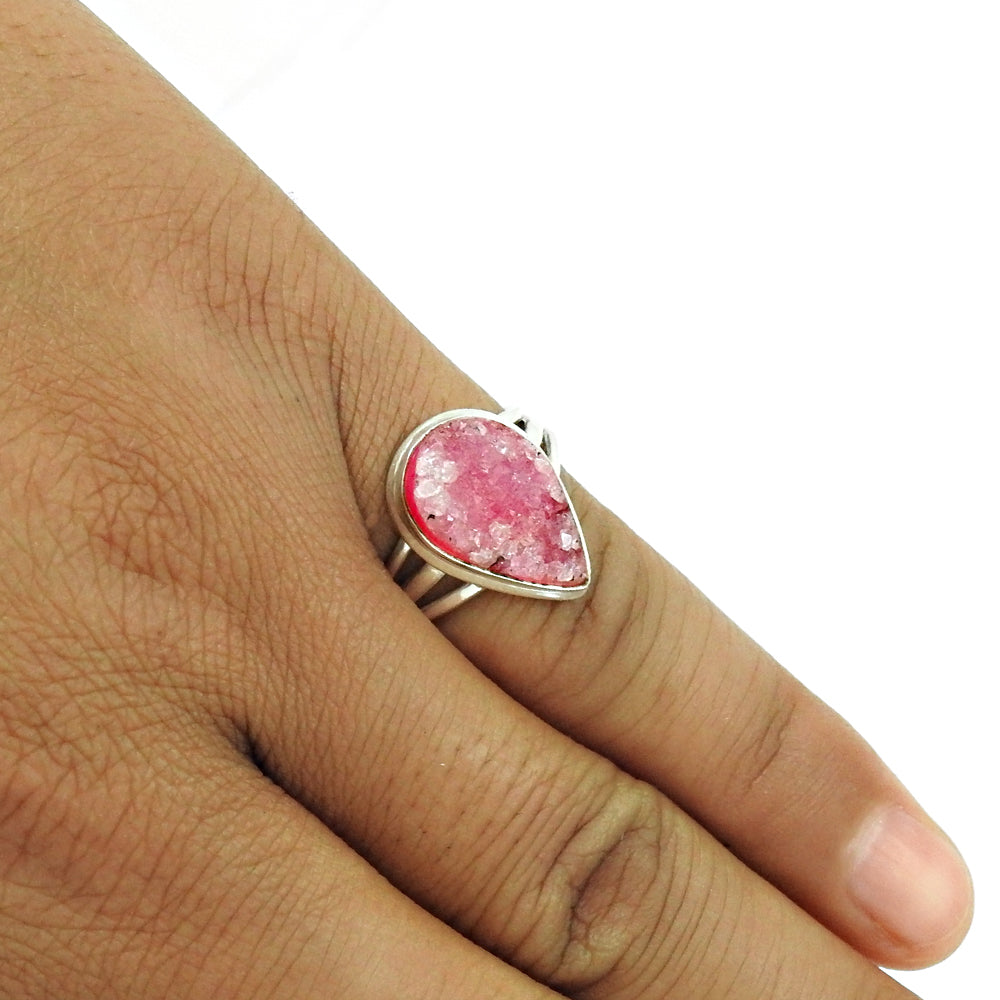 Druzy Gemstone Ring 925 Sterling Silver Indian Handmade Jewelry 8