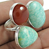 Solid 925 Sterling Silver Natural Amazonite Carnelian Statement Ring
