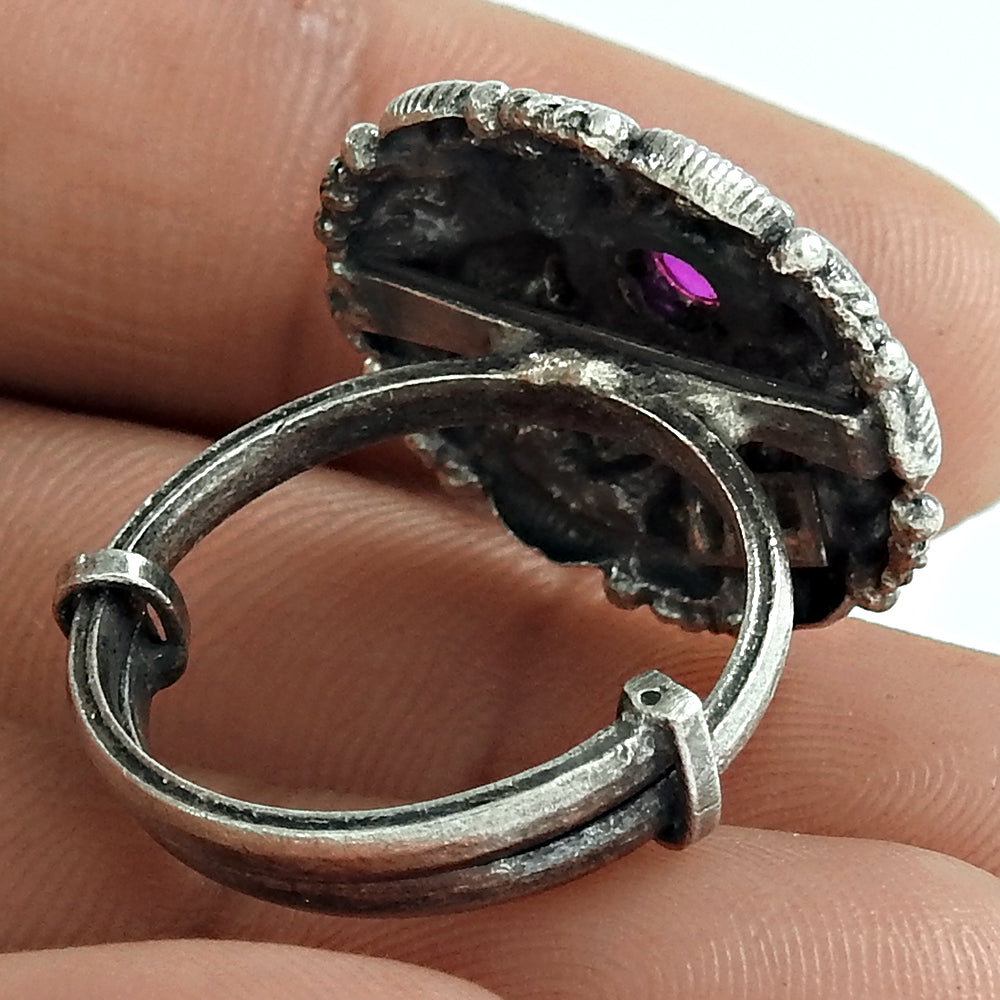 Pink Ruby Gemstone 925 Sterling Silver Statement Adjustable Ring