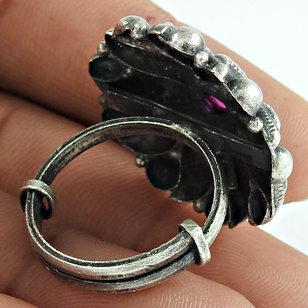 Solid 925 Silver Ruby Gemstone Adjustable Ring Oxidized Jewelry