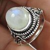 Sterling Silver Oval Natural Rainbow Moonstone Wife Tribal Statement Ring