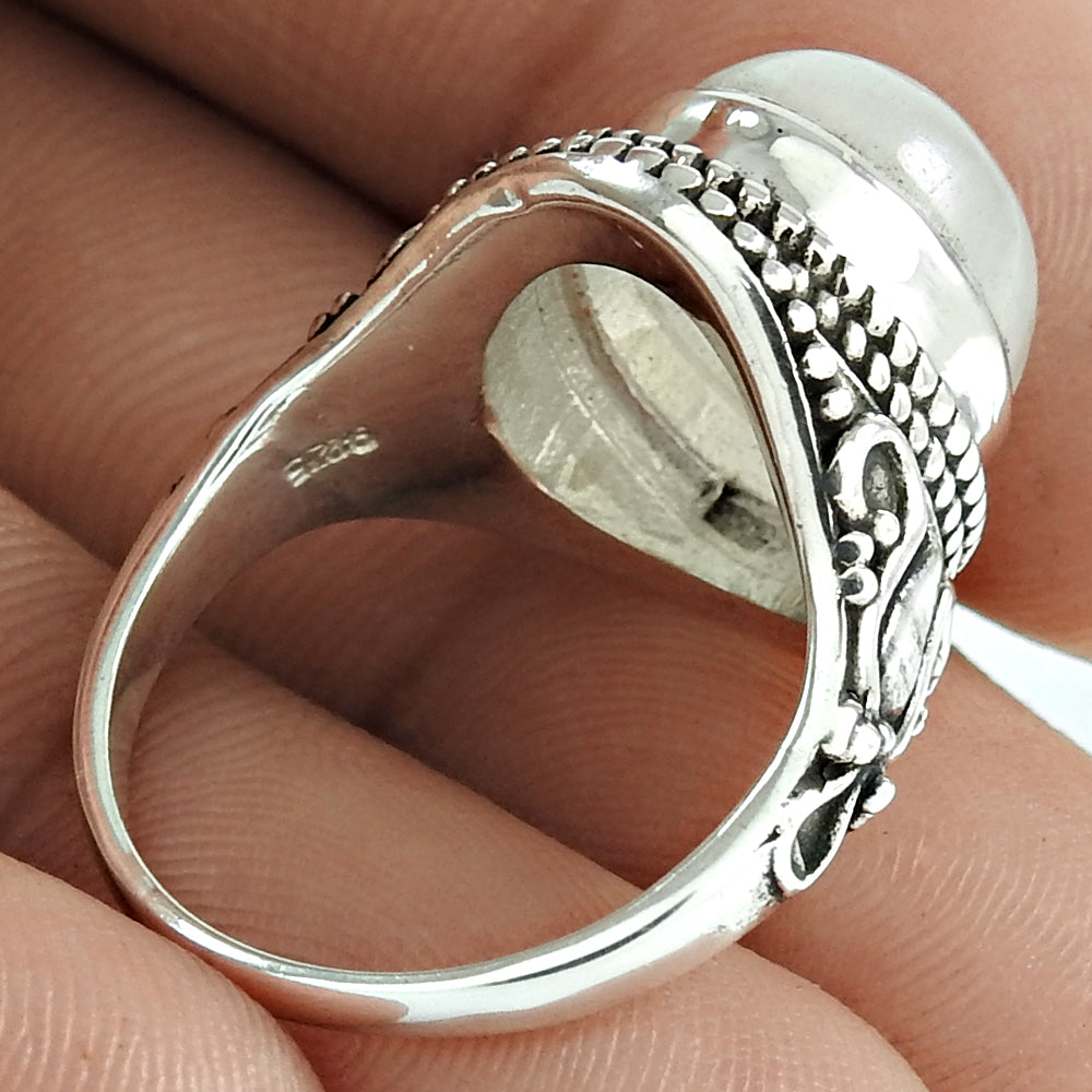 Sterling Silver Oval Natural Rainbow Moonstone Wife Tribal Statement Ring