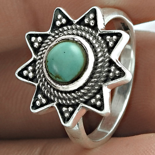 Sterling Silver Turquoise Stone Vintage Wedding Wife Elegant Solitaire Ring
