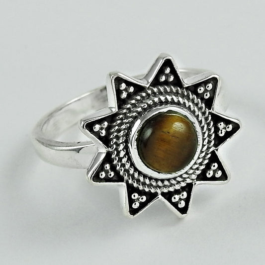 Tiger Eye Gemstone Sterling Silver Statement Vintage Sacral Chakra Ring