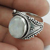 Natural Rainbow Moonstone Cocktail Vintage Ring 925 Silver K8