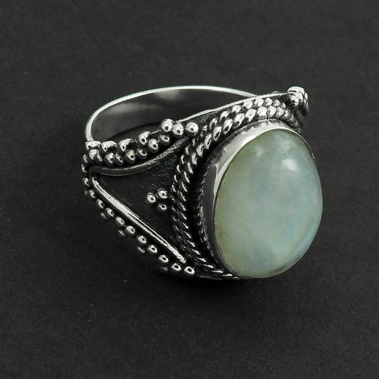 Natural Rainbow Moonstone Cocktail Vintage Ring 925 Silver K8