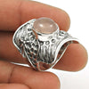 Gift For Woman 925 Silver Natural Rose Quartz Statement Ethnic Ring U9