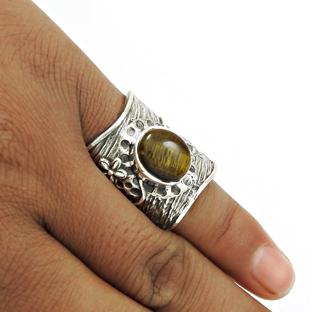 Gift For Her 925 Sterling Silver Jewelry Tiger Eye Gemstone Ring K54