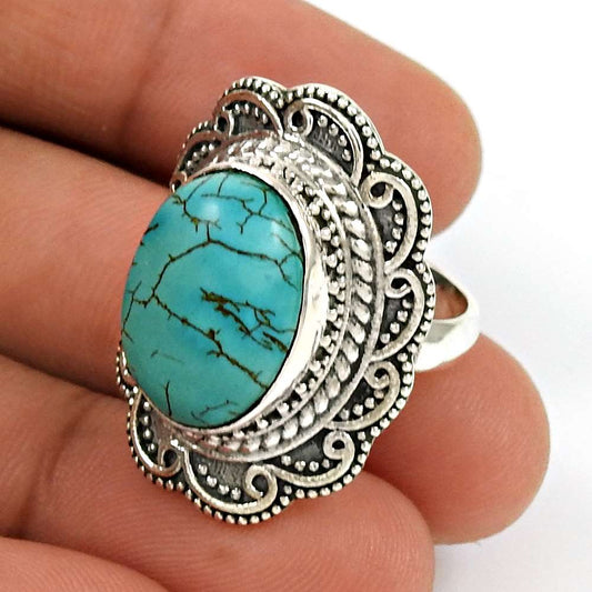 925 Silver Natural Turquoise Statement Vintage Look Ring B4