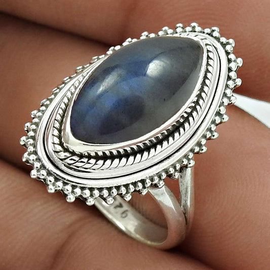 Labradorite Stone Statement Vintage Bezel New Cocktail Ring Sterling Silver