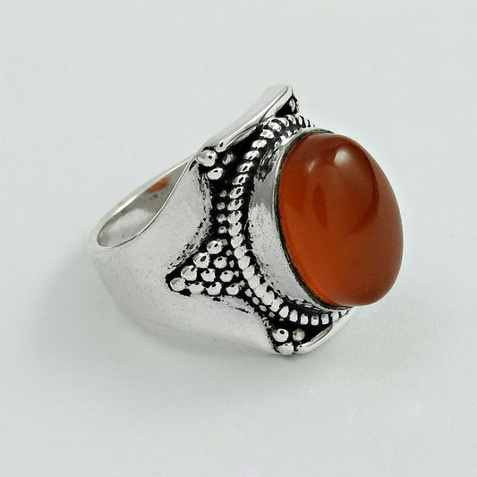 Gift For Woman Natural Carnelian Cocktail Vintage Ring 925 Silver V96