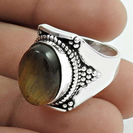Gift For Woman 925 Silver Natural Tiger Eye Cocktail Vintage Ring B33