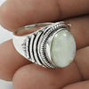 Solitaire Tribal Ring 925 Silver Natural Rainbow Moonstone E4