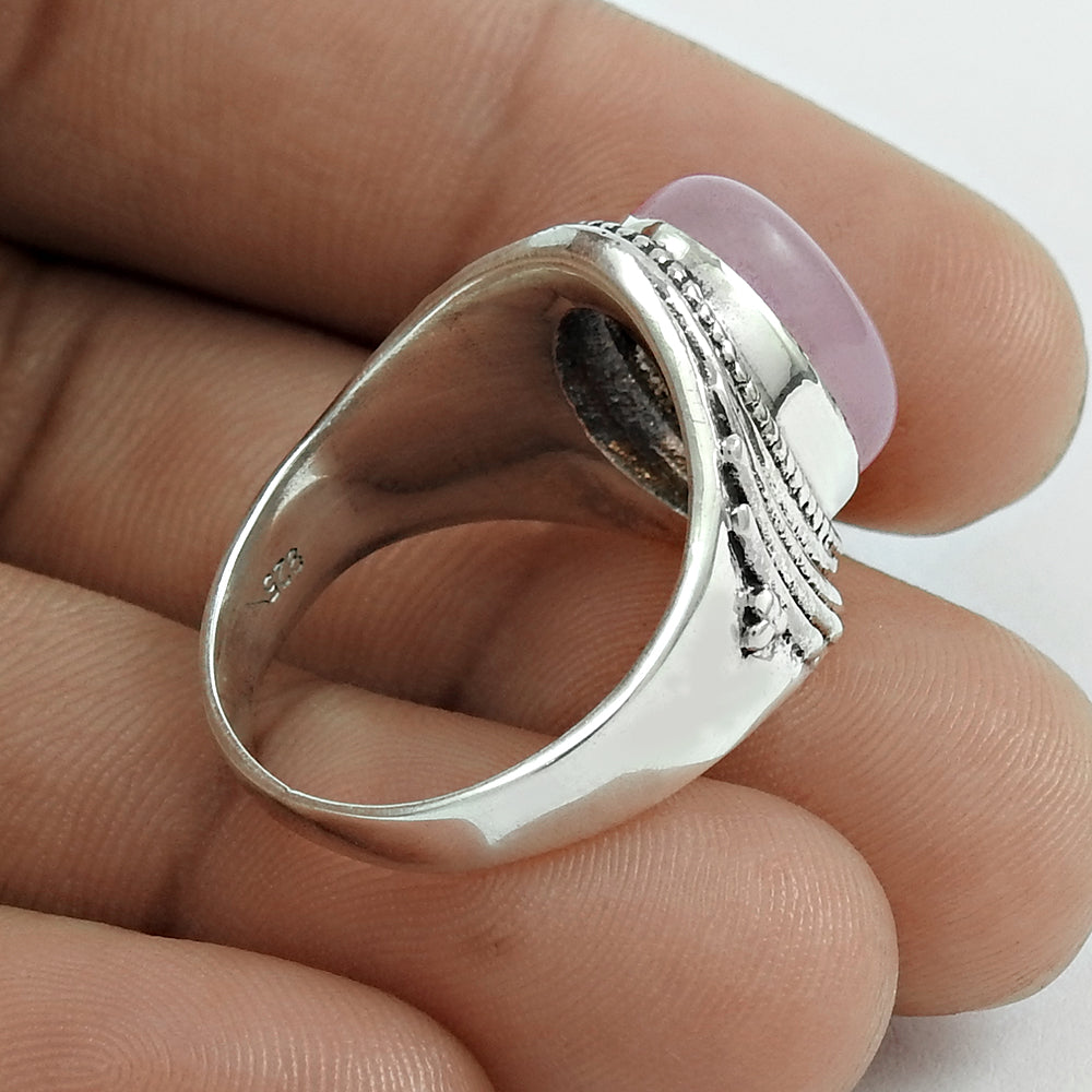 Natural Rose Quartz Statement Vintage Ring 925 Silver Z86