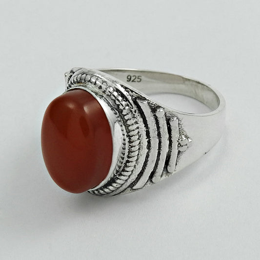 Gift For Woman 925 Silver Natural Carnelian Solitaire Tribal Ring J4