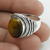 Natural Tiger Eye Statement Tribal Ring 925 Silver For Women K4