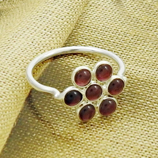 Natural Garnet Gemstone Statement Flower Ring 925 Sterling Silver T73