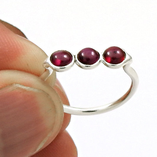 Ring 925 Sterling Silver Natural Red Garnet Stone Gift For Her Band K8