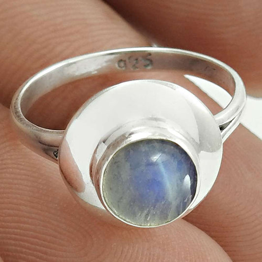 Gift For Her Statement Ring 925 Silver Natural Rainbow Moonstone T6