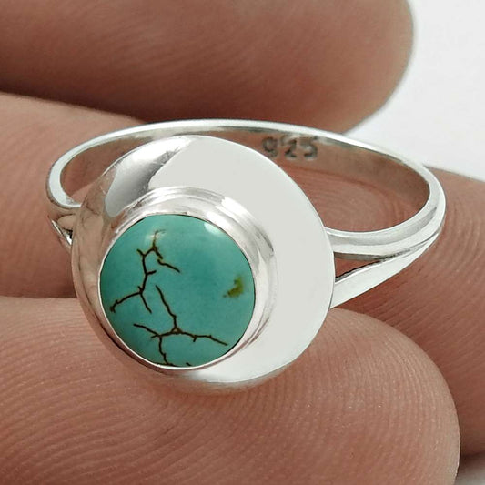 Natural Turquoise Gemstone 925 Sterling Silver Cocktail Ring For Girls Z6
