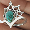 Throat Chakra Natural Turquoise 925 Sterling Silver Cocktail Crown Ring
