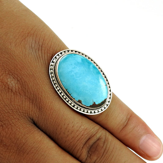 Gift For Woman Cocktail Vintage Ring 925 Silver Natural Turquoise L7