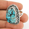 Gift For Her Natural Turquoise Cocktail Artisan Look Ring 925 Silver G47