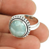 Gift For Woman 925 Silver Natural Larimar Solitaire Vintage Ring X48