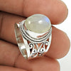 Natural Rainbow Moonstone Gemstone Band Ring 925 Silver For Girls O7