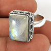 Natural Rainbow Moonstone Cocktail Bohemian Ring 925 Silver For Women P69