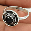 Natural Black Onyx Gemstone Solitaire Vintage Ring 925 Silver For Women E64